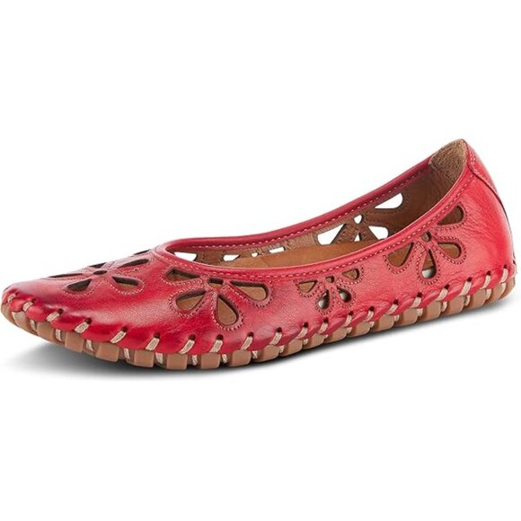 Spring Step Women's Red Rayely Leather Floral Slip-On Ballet Flats Size 9 - Picture 1 of 8